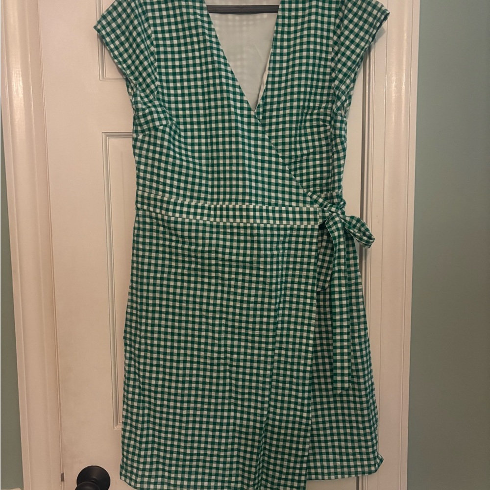 Banana Republic Asymmetrical Green Gingham Dress